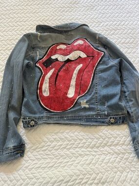 Denim Jean Jacket with Red Graphic Tongue Back Patch
